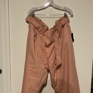 ELOQUII Pink High waisted tie front Denim like pant